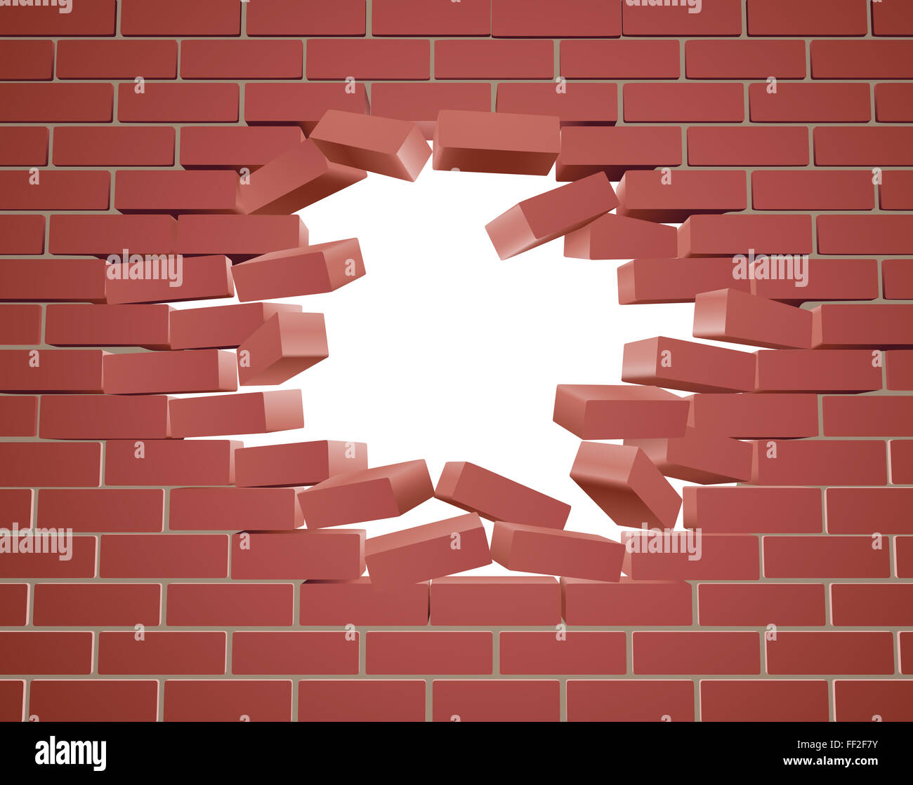 Breaking through a brick wall with a hole Stock Photo Alamy