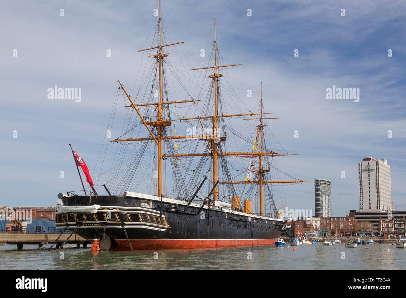 HMS Warrior was the first iron clad, armour plated warship and was launched in 1860. Stock Photo