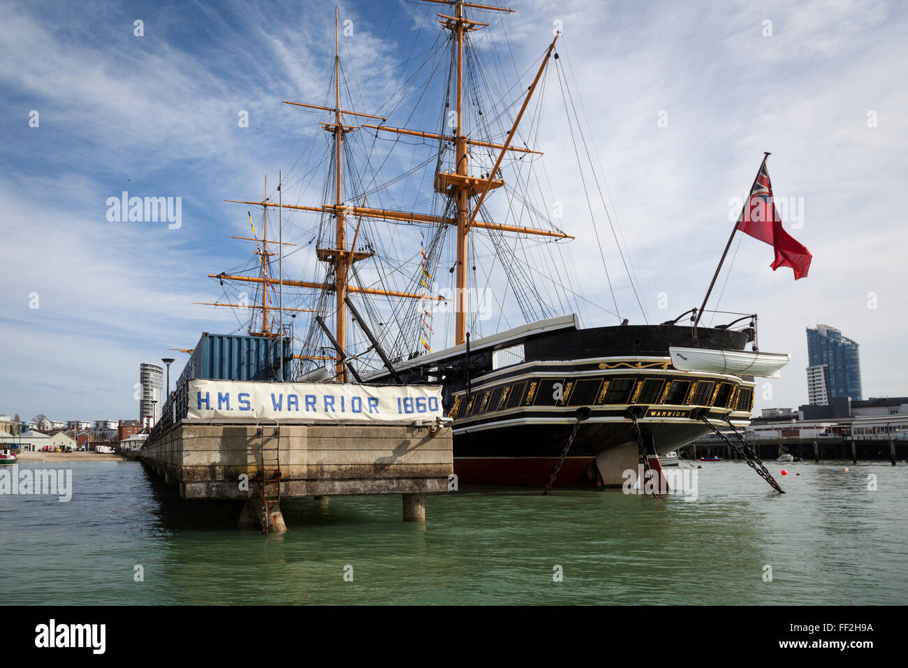 HMS Warrior was the first iron clad, armour plated warship and was launched in 1860. Stock Photo