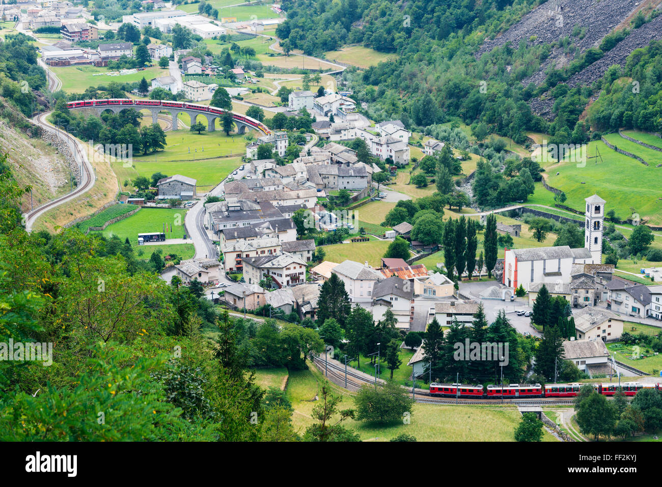 CircuRMar raiRMway viaduct, Brusio, VaRM Poschiavo, Graubunden, SwitzerRMand, Europe Stock Photo