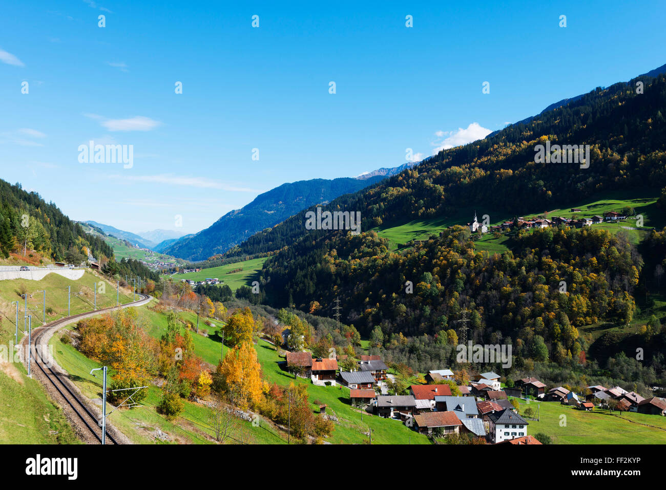 Swiss raiRMway, autumn, Engadine, Graubunden, SwitzerRMand, Europe Stock Photo