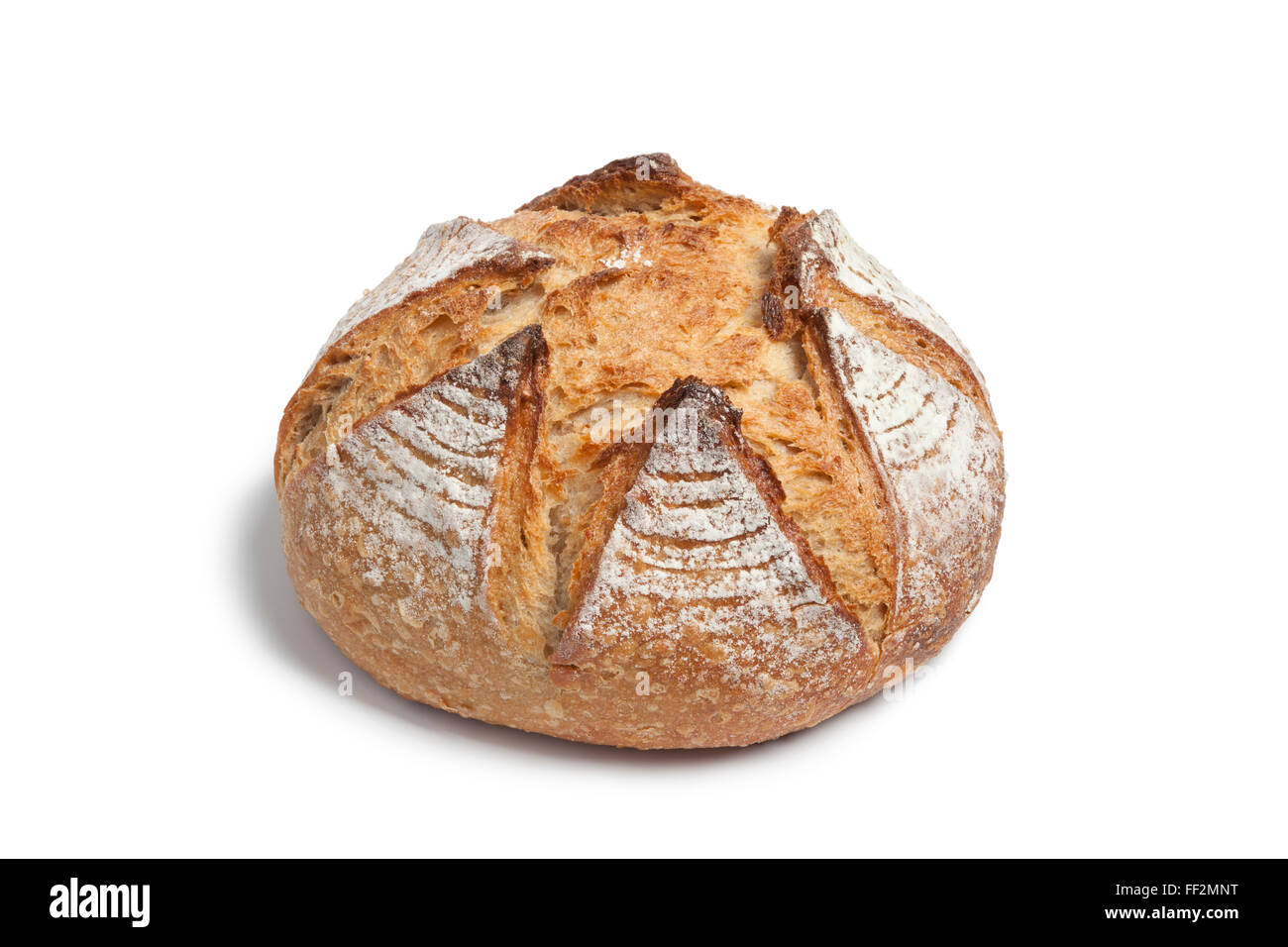 Fresh loaf of homemade bread on white background Stock Photo