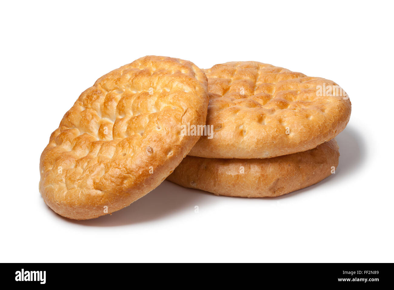 Whole traditional Turkish white bread called pide on white background Stock Photo