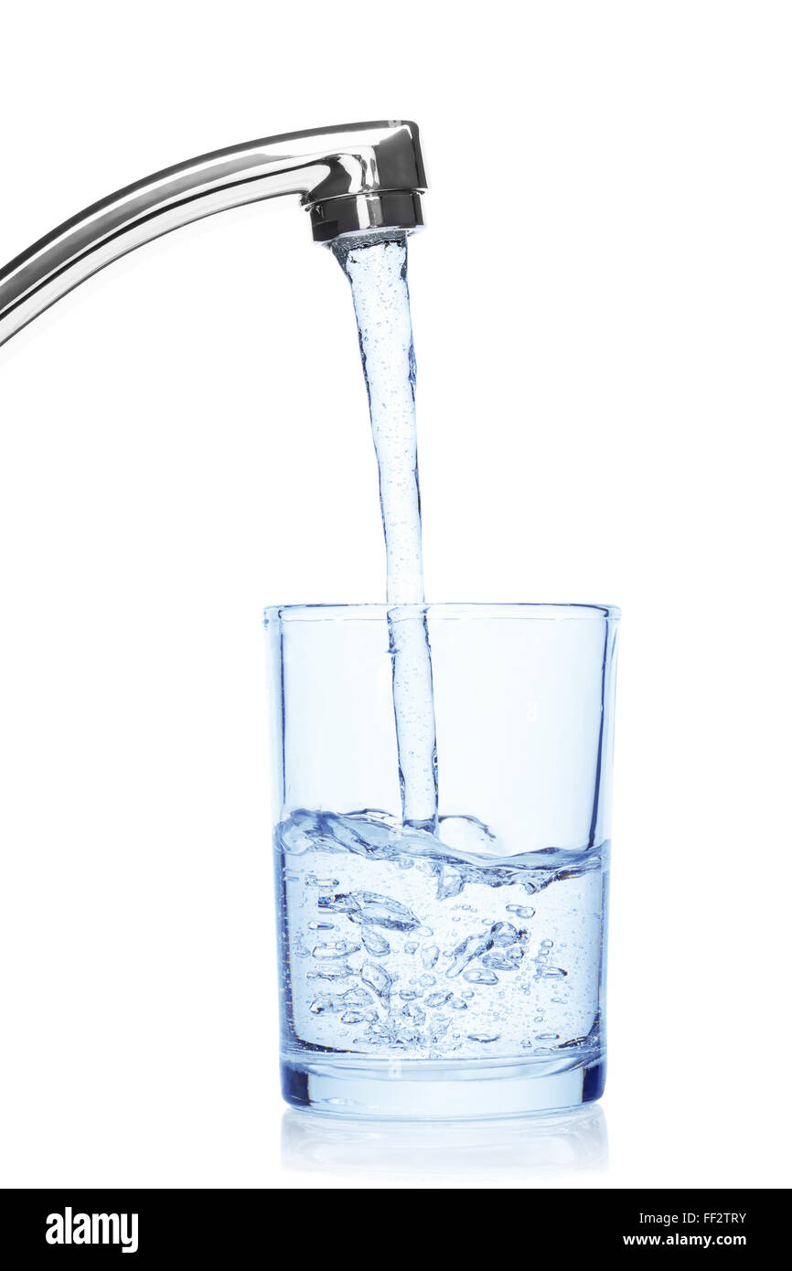 Glass filled with drinking water from tap, isolated on the white background, clipping path included. Stock Photo