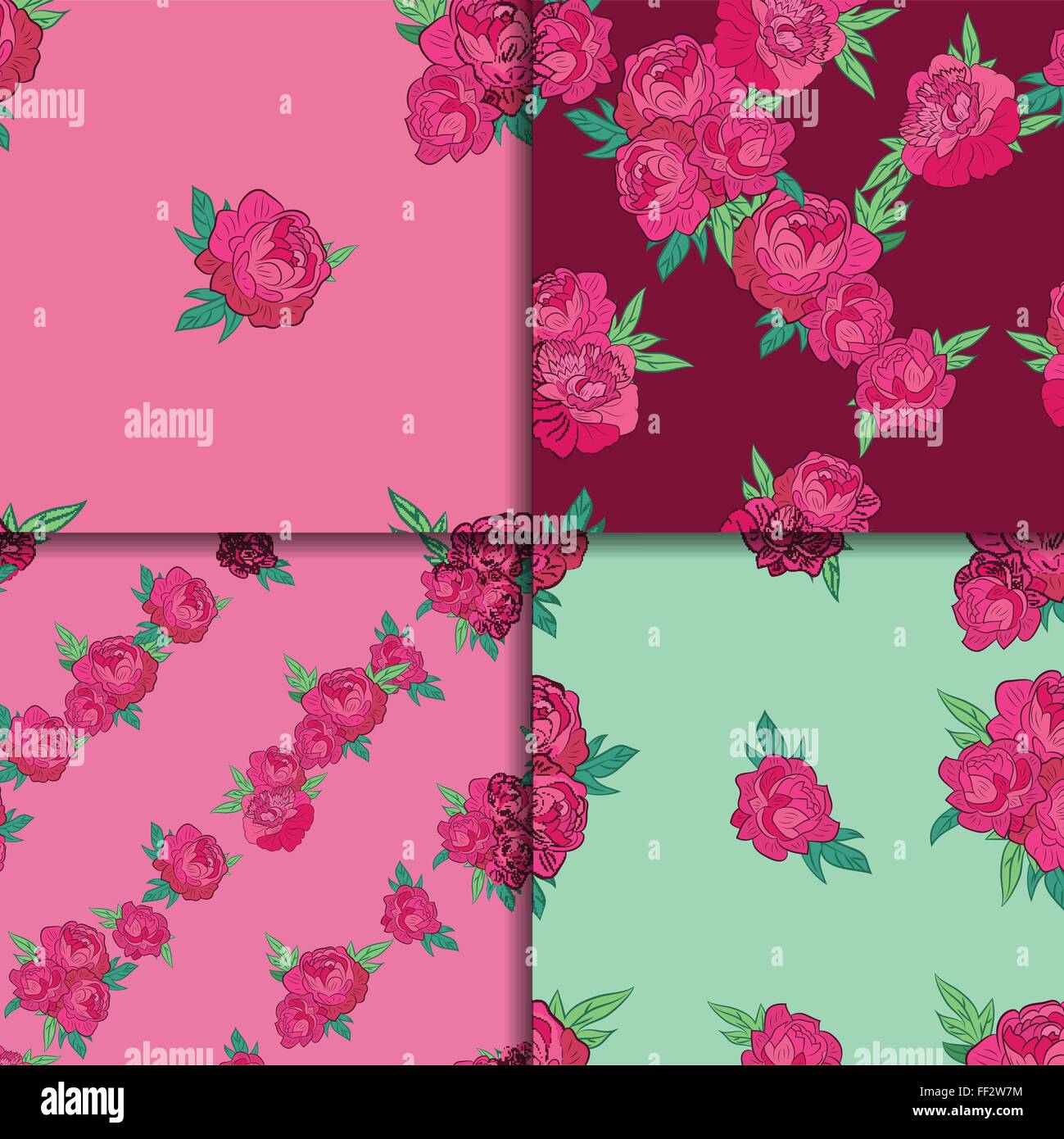 Seamless pattern set with pink peonies Stock Vector Image & Art - Alamy