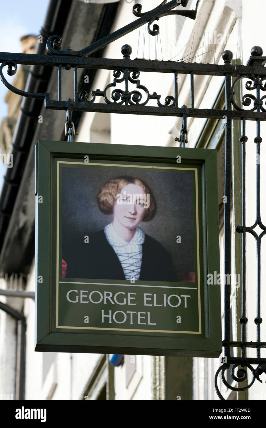 George Eliot Hotel sign, Nuneaton, Warwickshire, UK Stock Photo