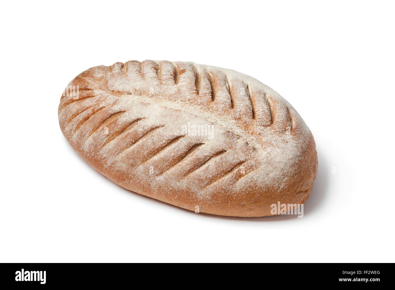Fresh loaf of French farmers bread on white background Stock Photo