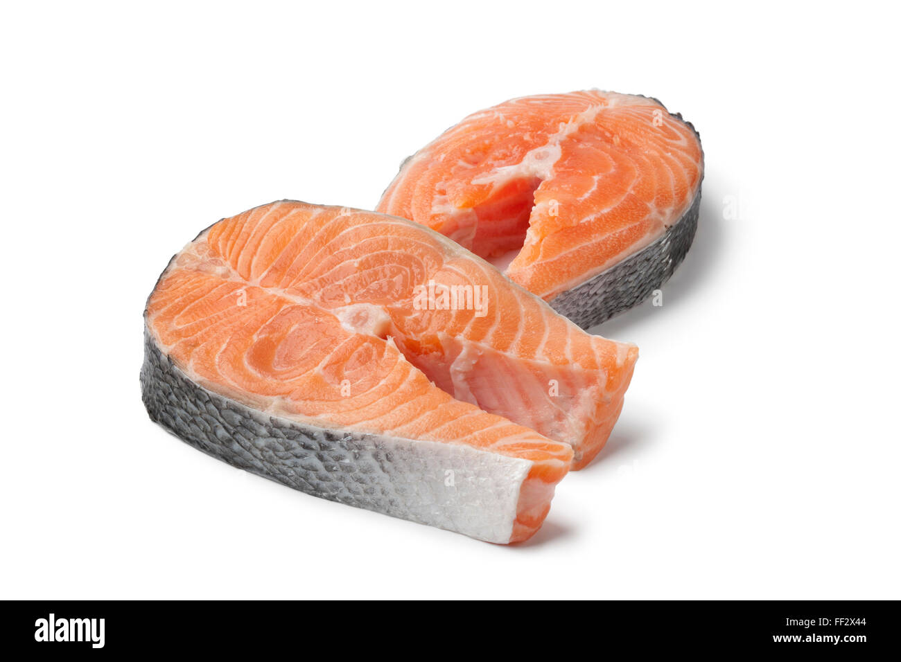 Fresh slices of salmon on white background Stock Photo - Alamy