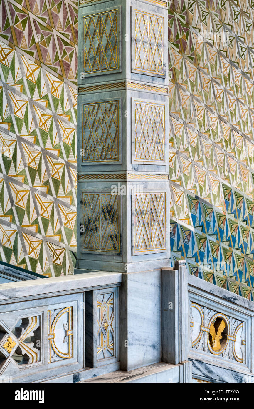 The City Hall (Radhus), Oslo, Norway. The staircase in the Grand Hall (Radhushallen) is decorated with a seagull pattern Stock Photo