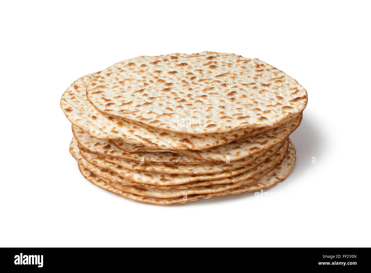 Pile of fresh matzah on white background Stock Photo