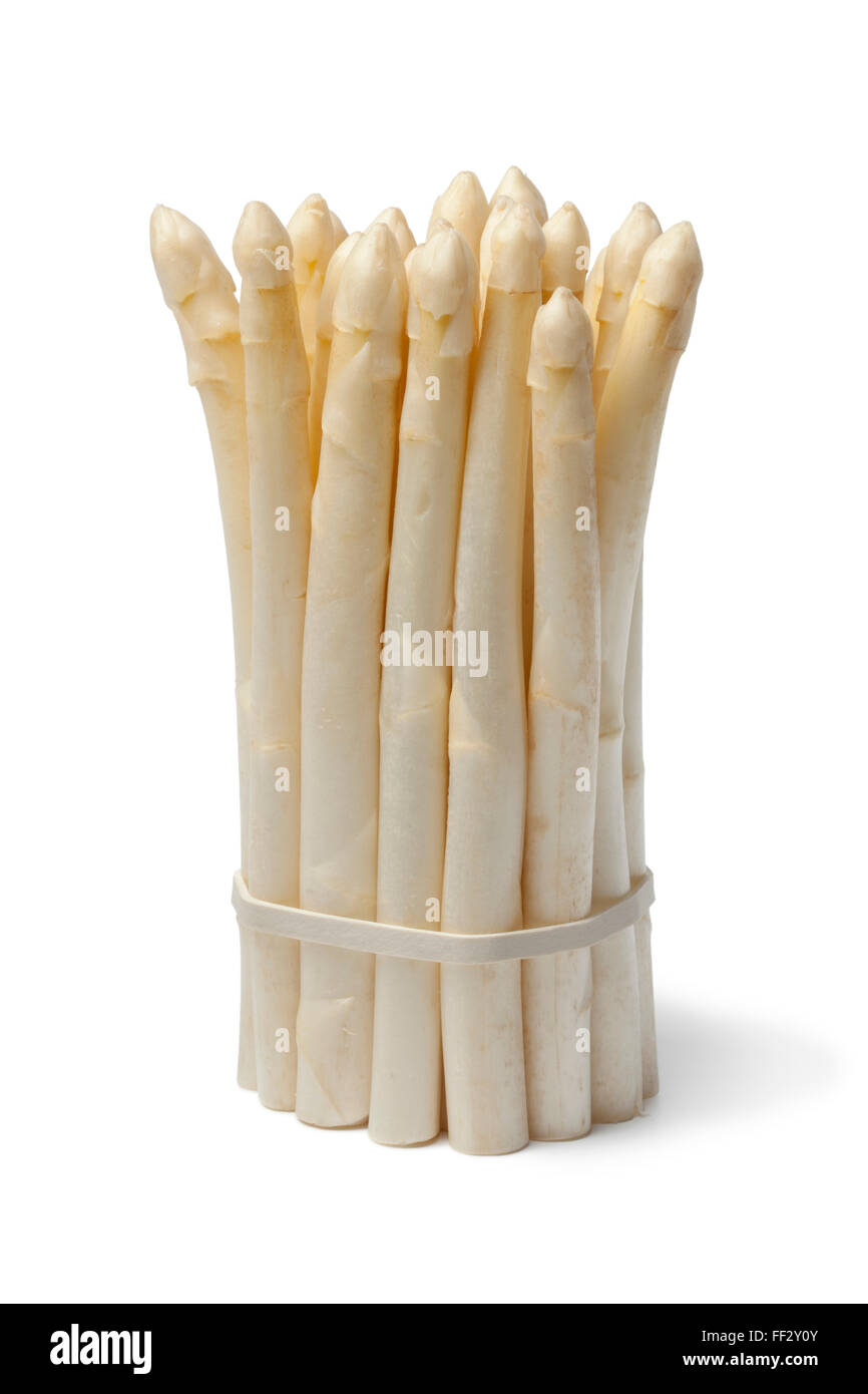 Fresh white mini asparagus on white background Stock Photo