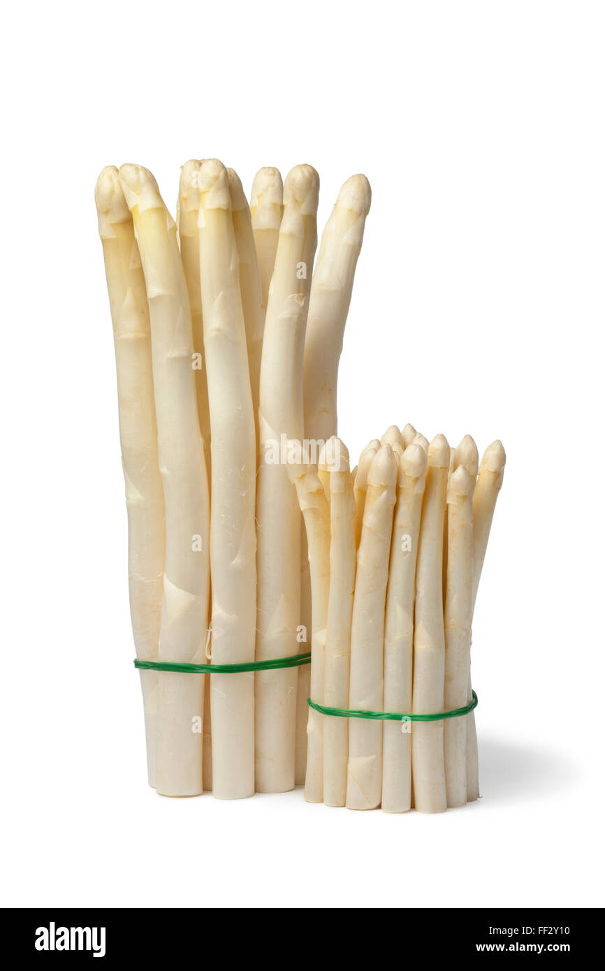 Fresh white large and mini asparagus on white background Stock Photo