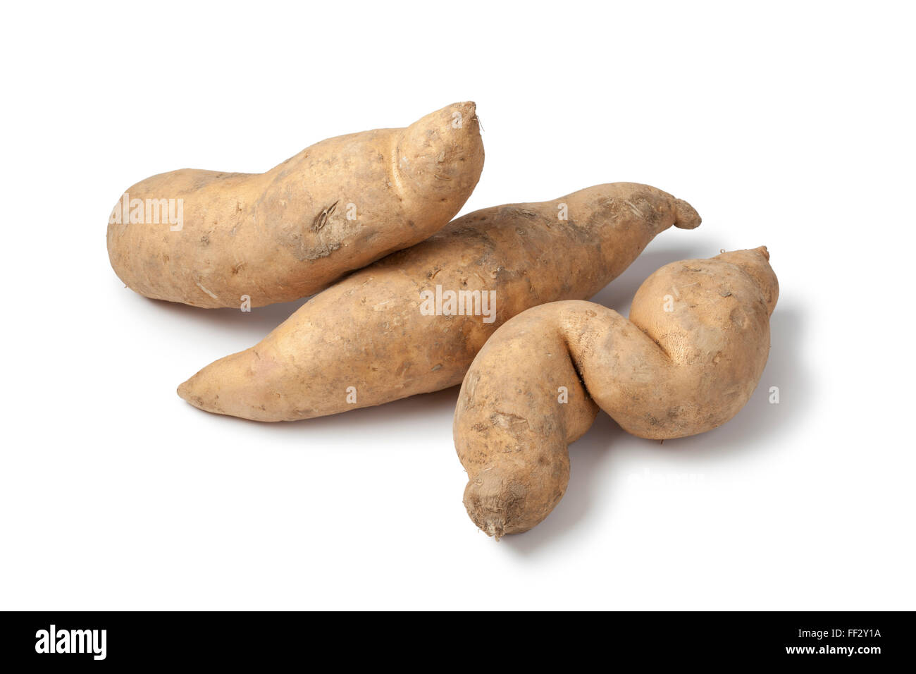 Fresh raw Sweet potatoes on white background Stock Photo