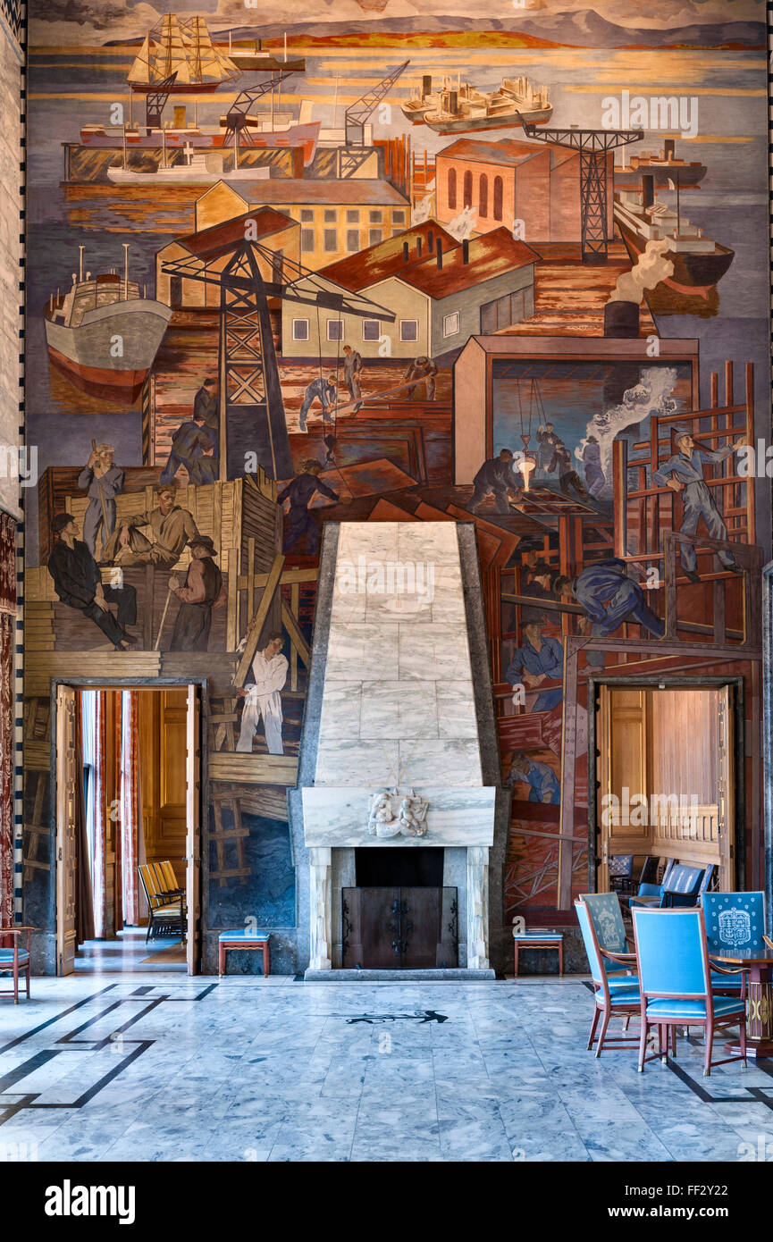 Oslo city hall mural hi-res stock photography and images - Alamy