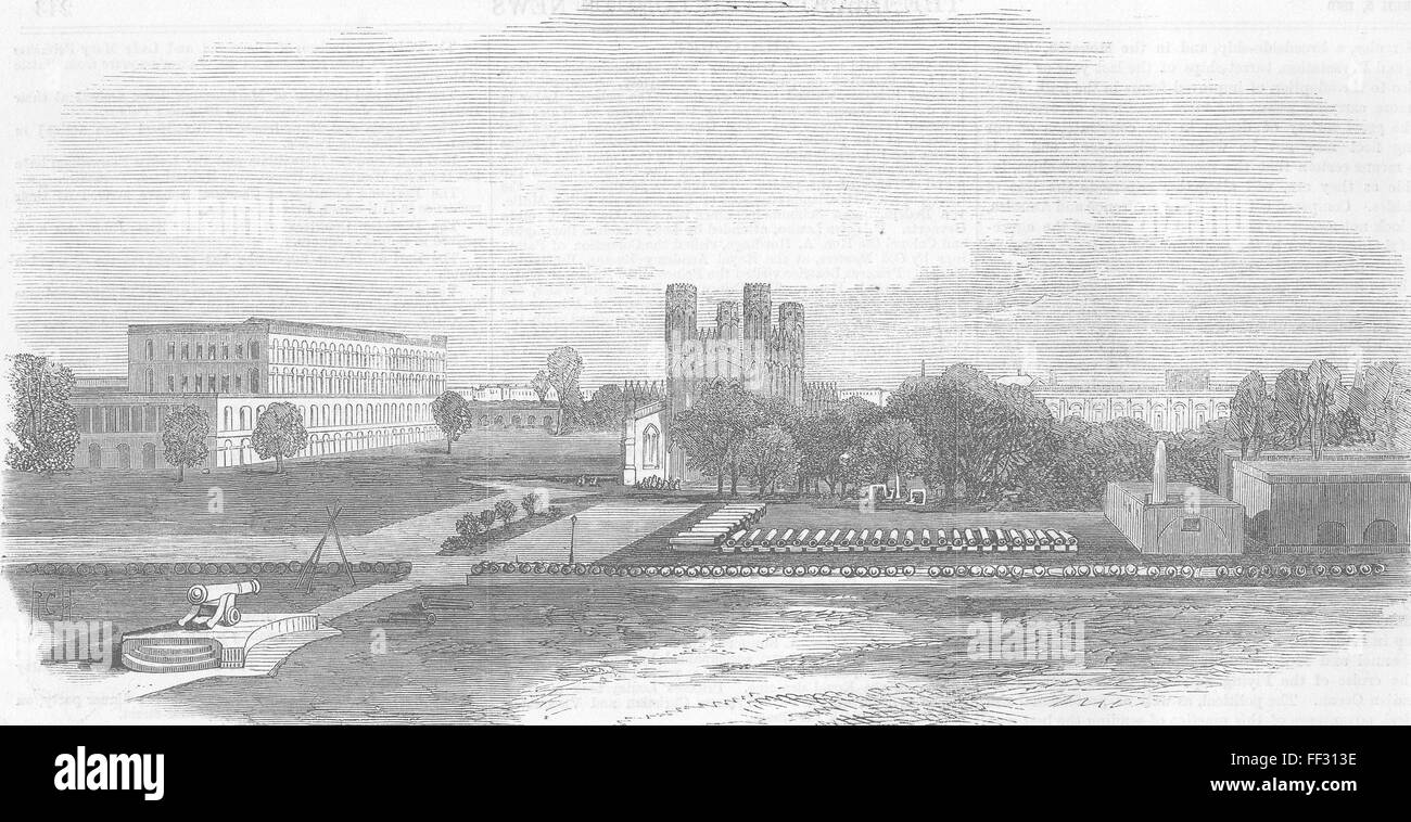 INDIA Ft Church & South barracks, Kolkata 1870. Illustrated London News Stock Photo