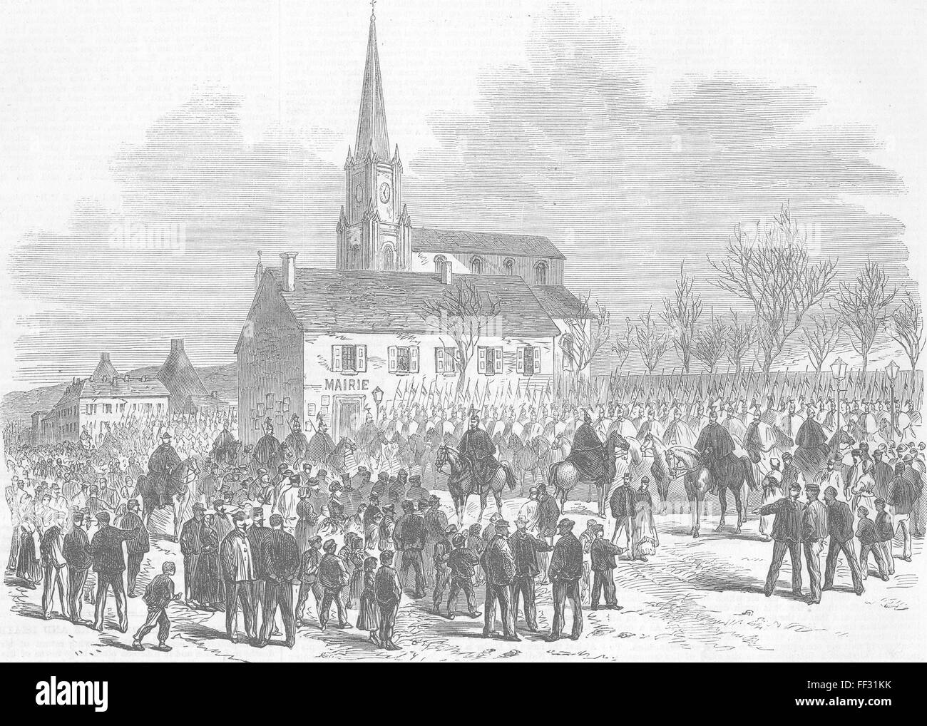 FRANCE Strike, Creuzot Ironworks Arrival of Lancers 1870. Illustrated London News Stock Photo