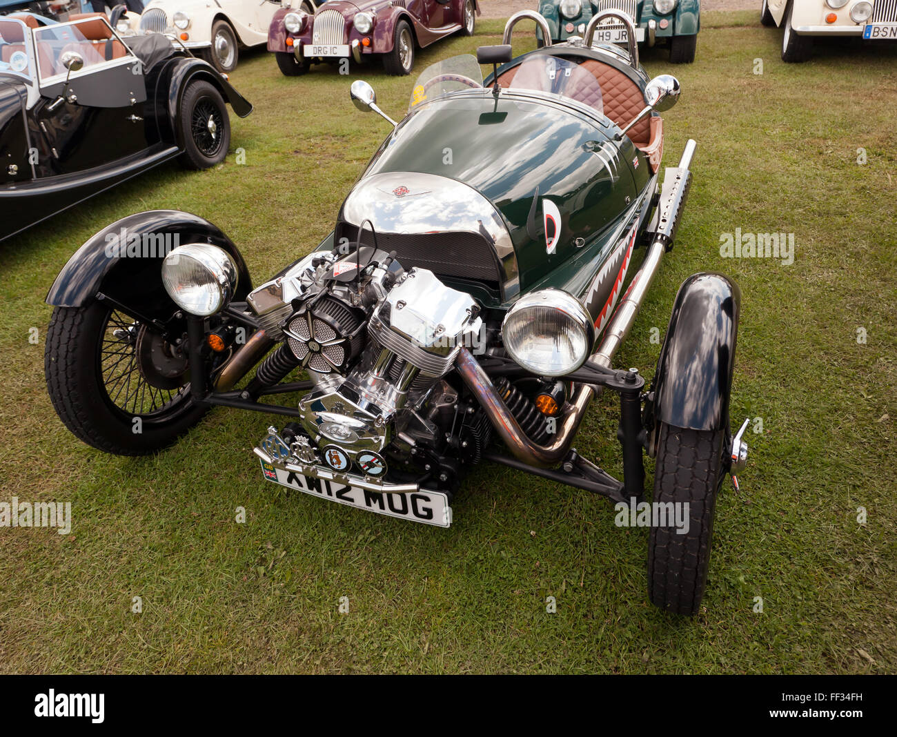 A Morgan 3-Wheeler on static display, at the Silverstone Classic 2015, Stock Photo