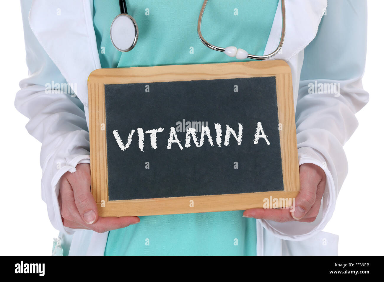 Vitamin A vitamins healthy eating lifestyle doctor health with sign Stock Photo