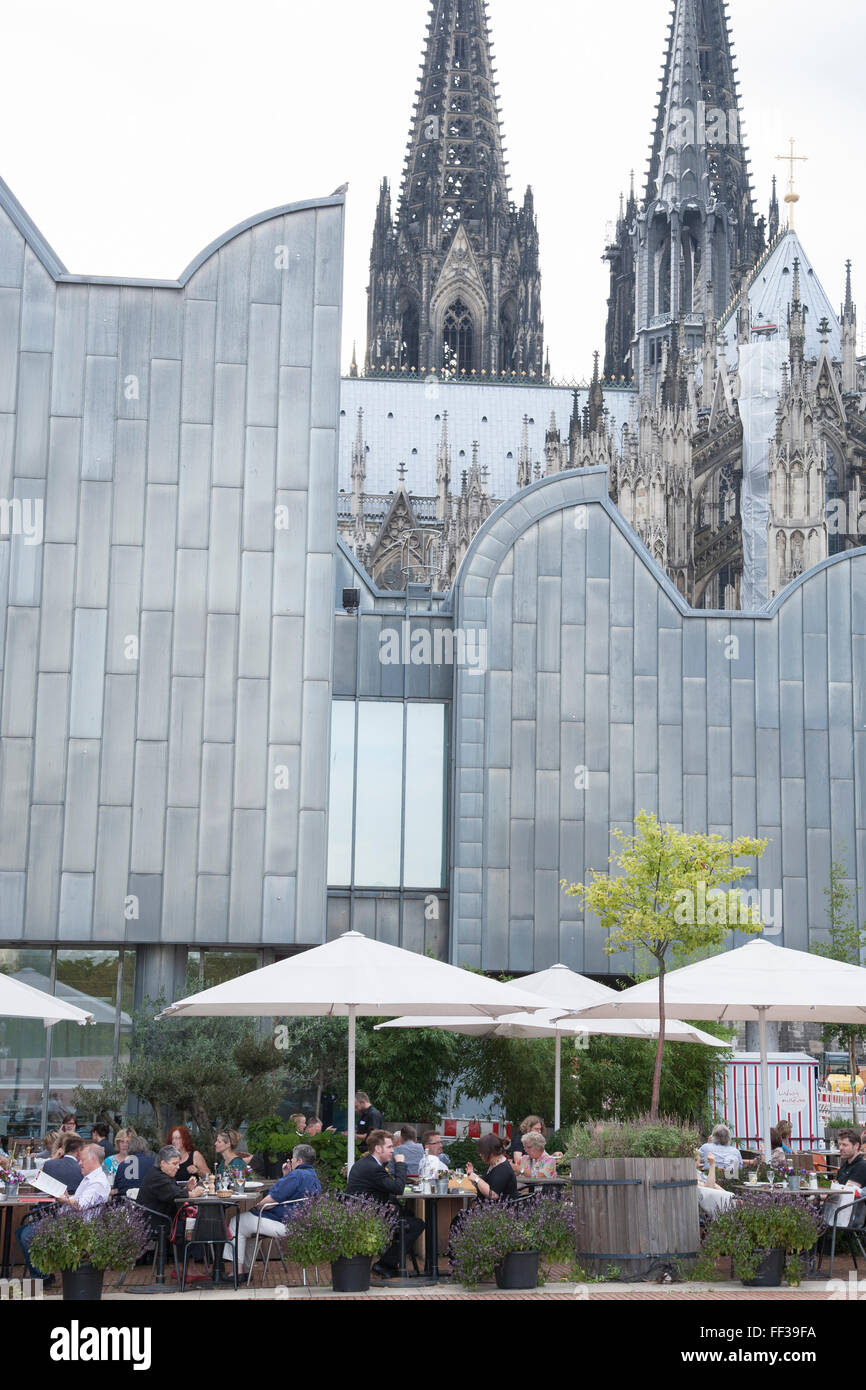 Romisch Germanisches Museum Cafe; Cologne and Cathedral, Germany Stock Photo