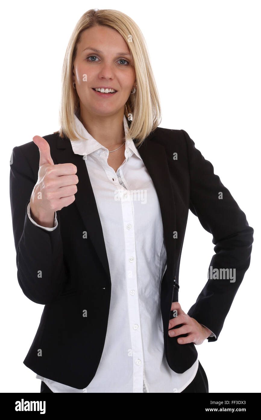 Young business woman secretary boss manager occupation thumbs up isolated on a white background Stock Photo