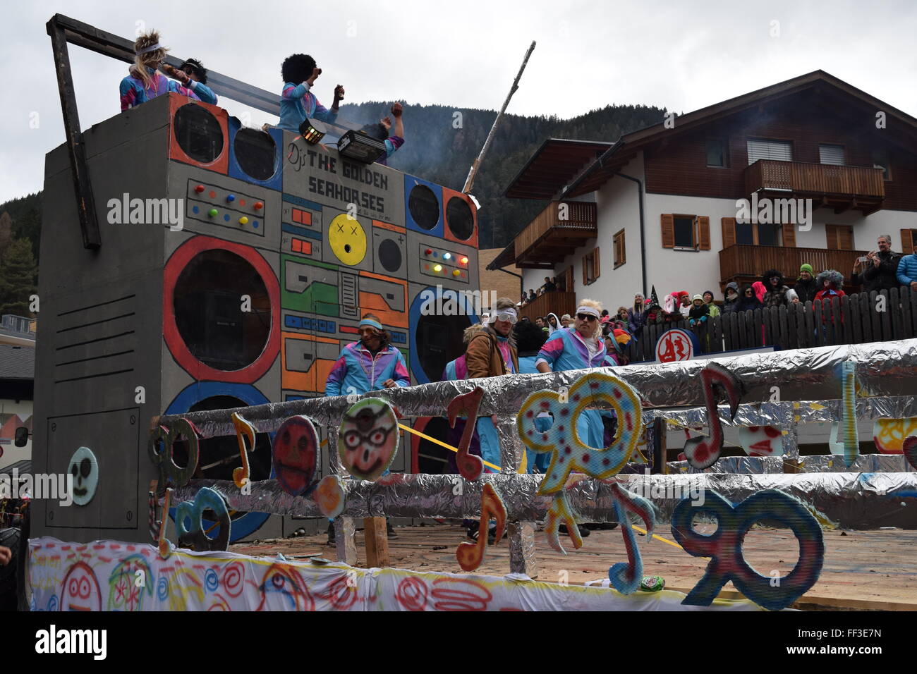 Welschnofen, Italy. 9th February 2016. The traditional carnival from Nova Levante takes place in the town square. Credit:  Anca Emanuela Teaca/Alamy Live News Stock Photo
