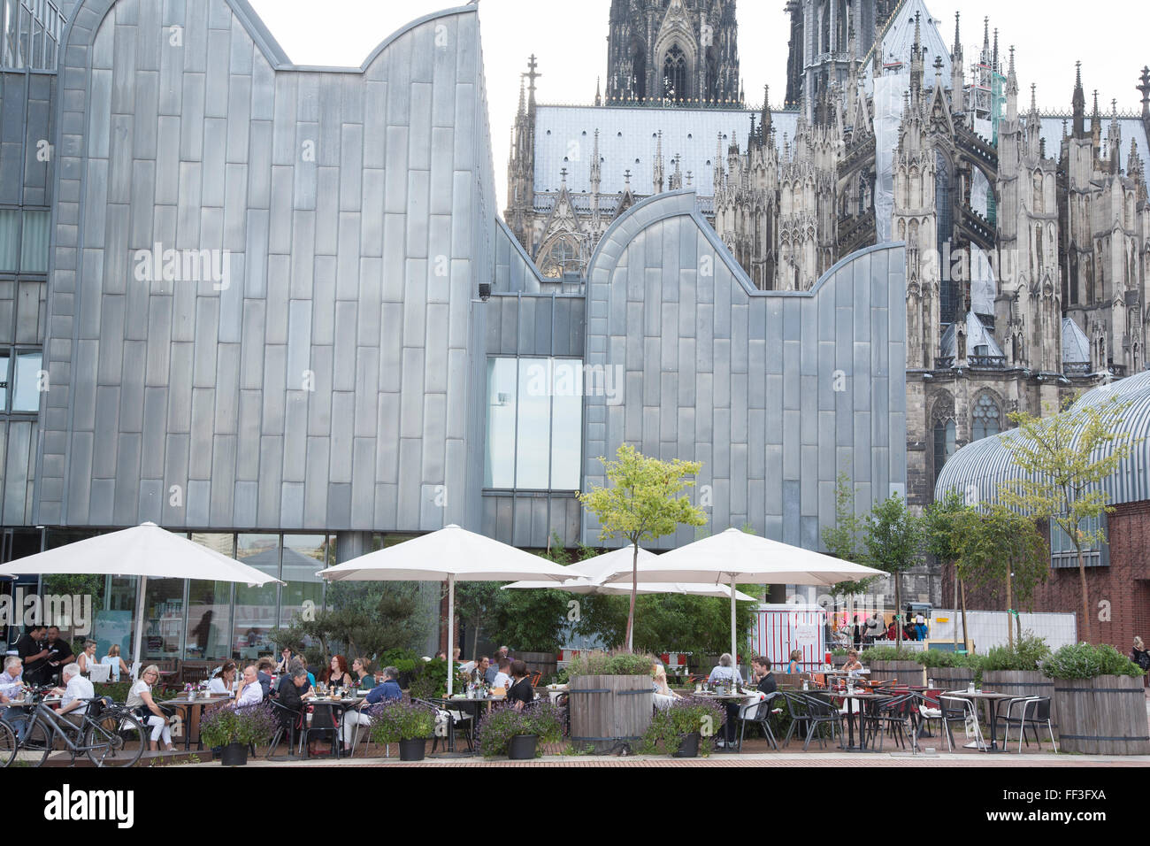 Romisch Germanisches Museum Cafe and Cathedral; Cologne, Germany Stock Photo