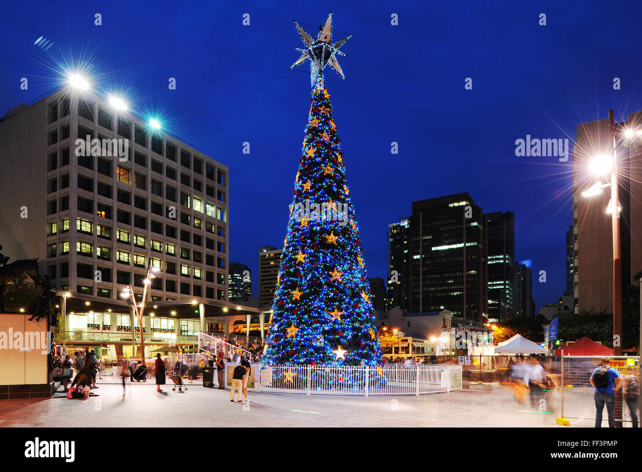 Christmas tree decoration in front of Brisbane Town Hall Stock Photo