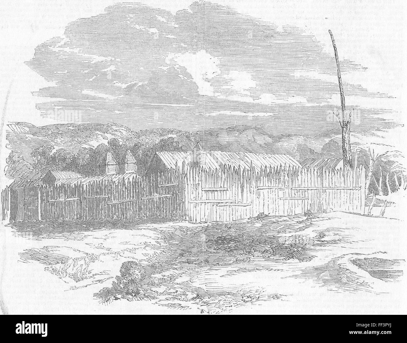 MILITARIA Entrance to the stockade 1852. Illustrated London News Stock Photo