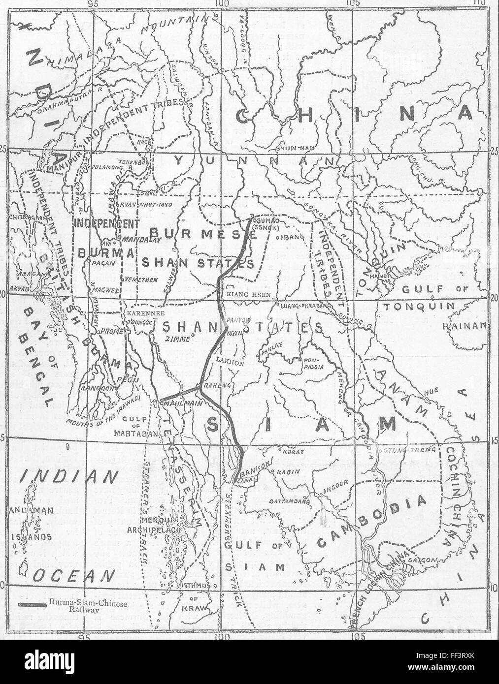 INDO-CHINA Map showing Burma & adjacent countries 1885. The Graphic Stock Photo