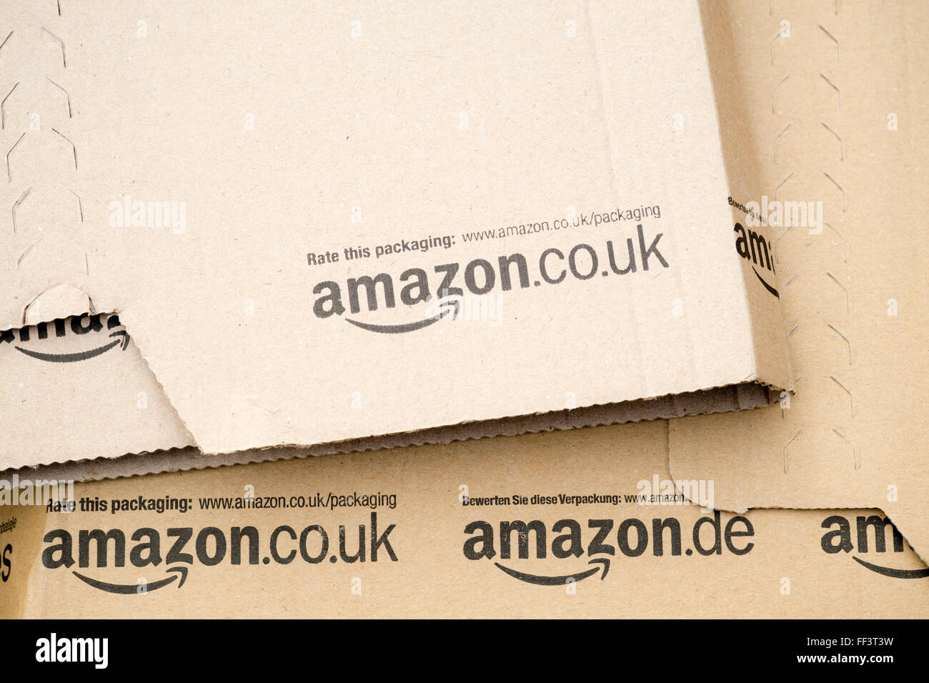Amazon delivery boxes, UK. Stock Photo