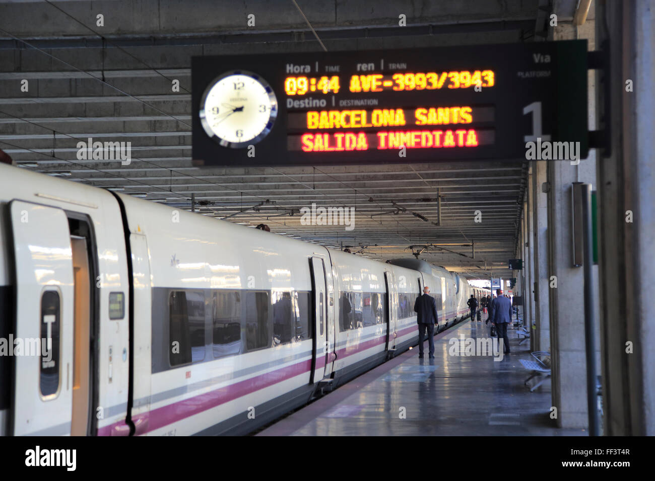 RENFE train at platform, Cordoba railway station, Spain Stock Photo