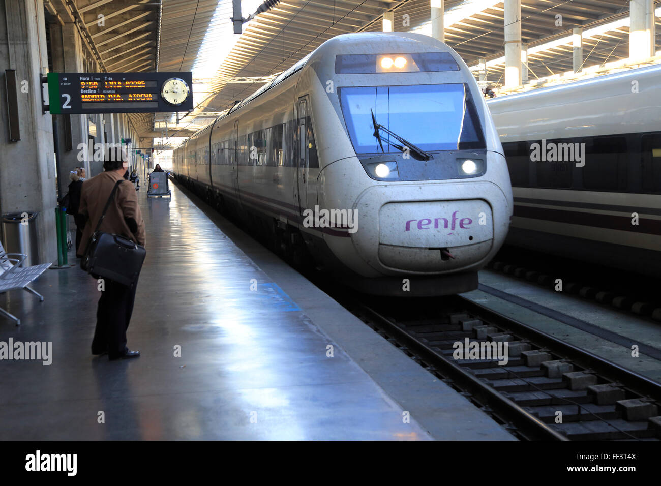 RENFE train at platform, Cordoba railway station, Spain Stock Photo