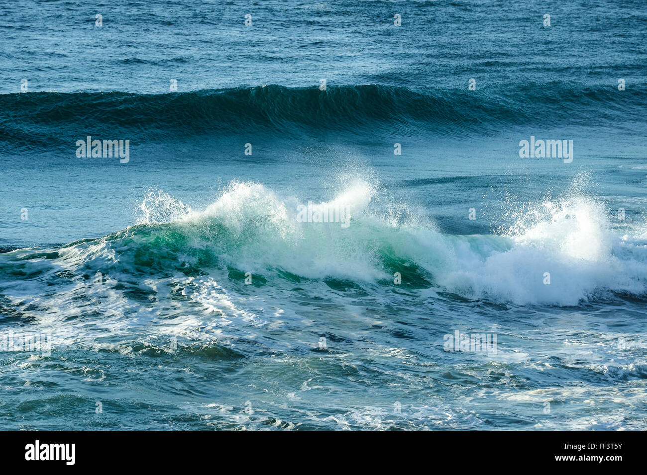Crushing wave in ocean at Fingal Heads, Gold Coast Hinterland Stock Photo
