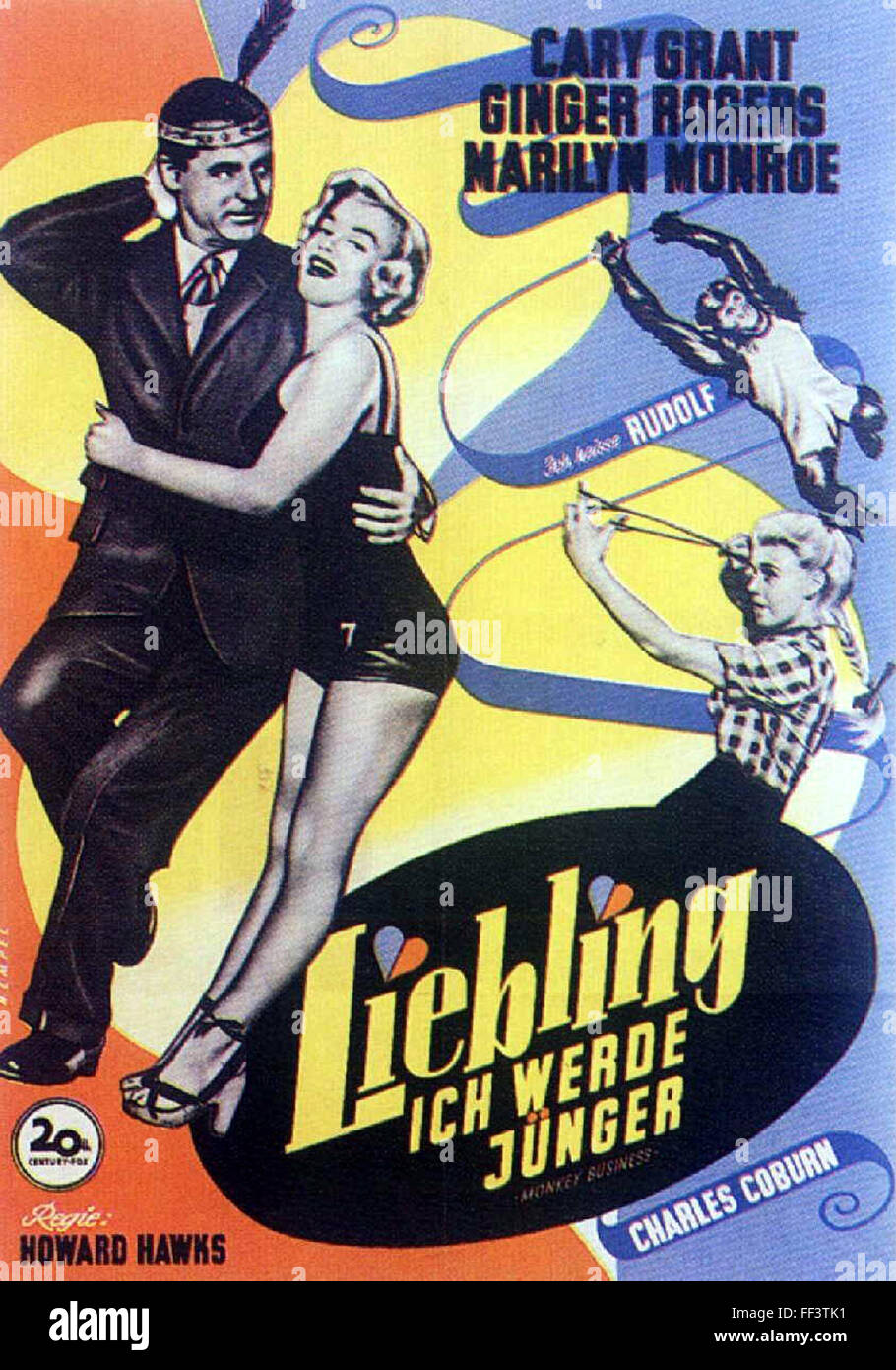 Monkey Business (1952) - German Movie Poster Stock Photo