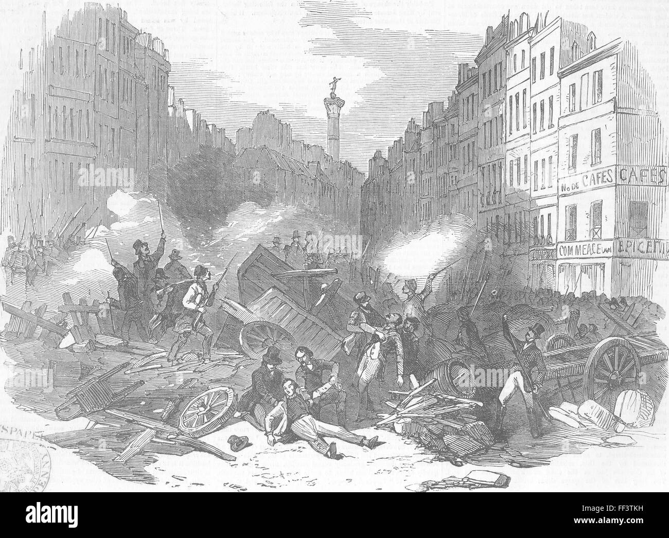 FRANCE Coup Barricade of Faubourg St Antoine 1851. Illustrated London