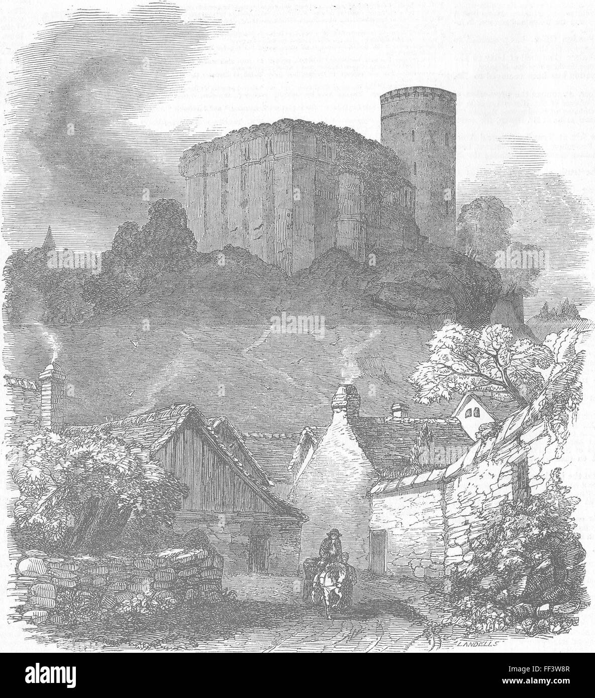FALAISE William Conqueror statue castle, birthplace 1851. Illustrated London News Stock Photo