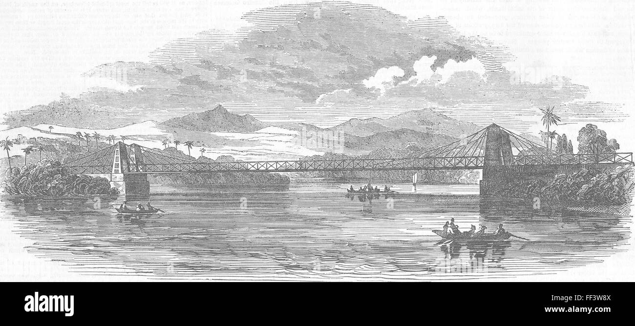 JAMAICA Iron bridge across Martha Brae, Falmouth 1851. Illustrated
