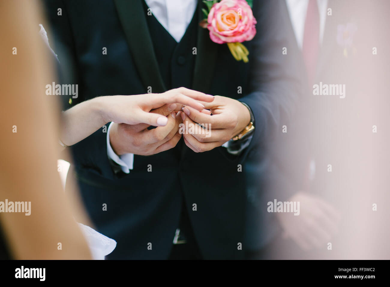 bride and groom are changing rings on their wedding Stock Photo - Alamy