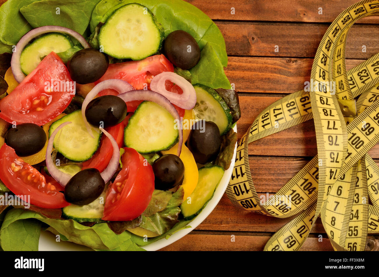 Vegetable salad with centimeter on table Stock Photo