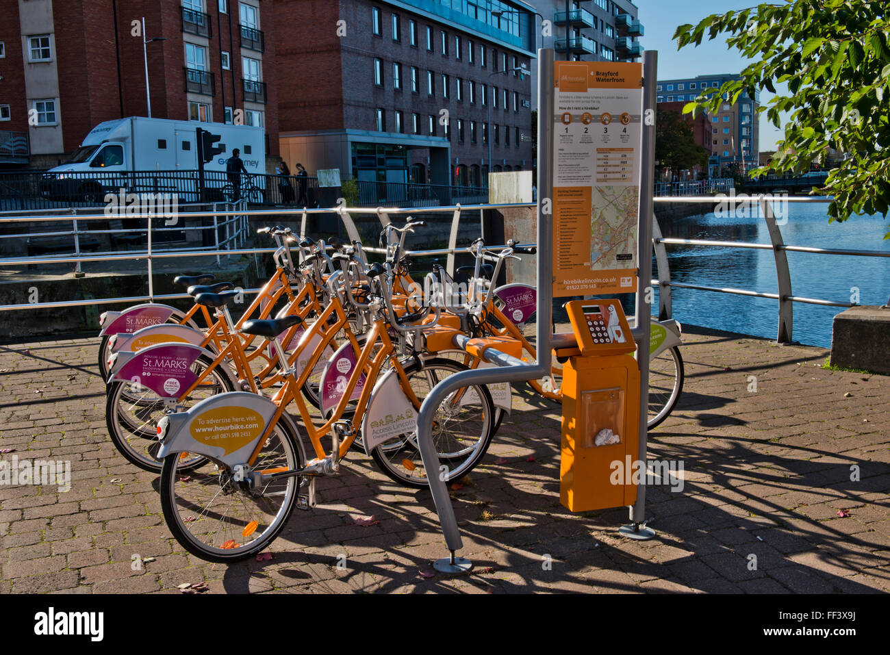 Brayford Waterfront "Hire Bike" scheme, Lincoln, Lincolnshire, UK Stock