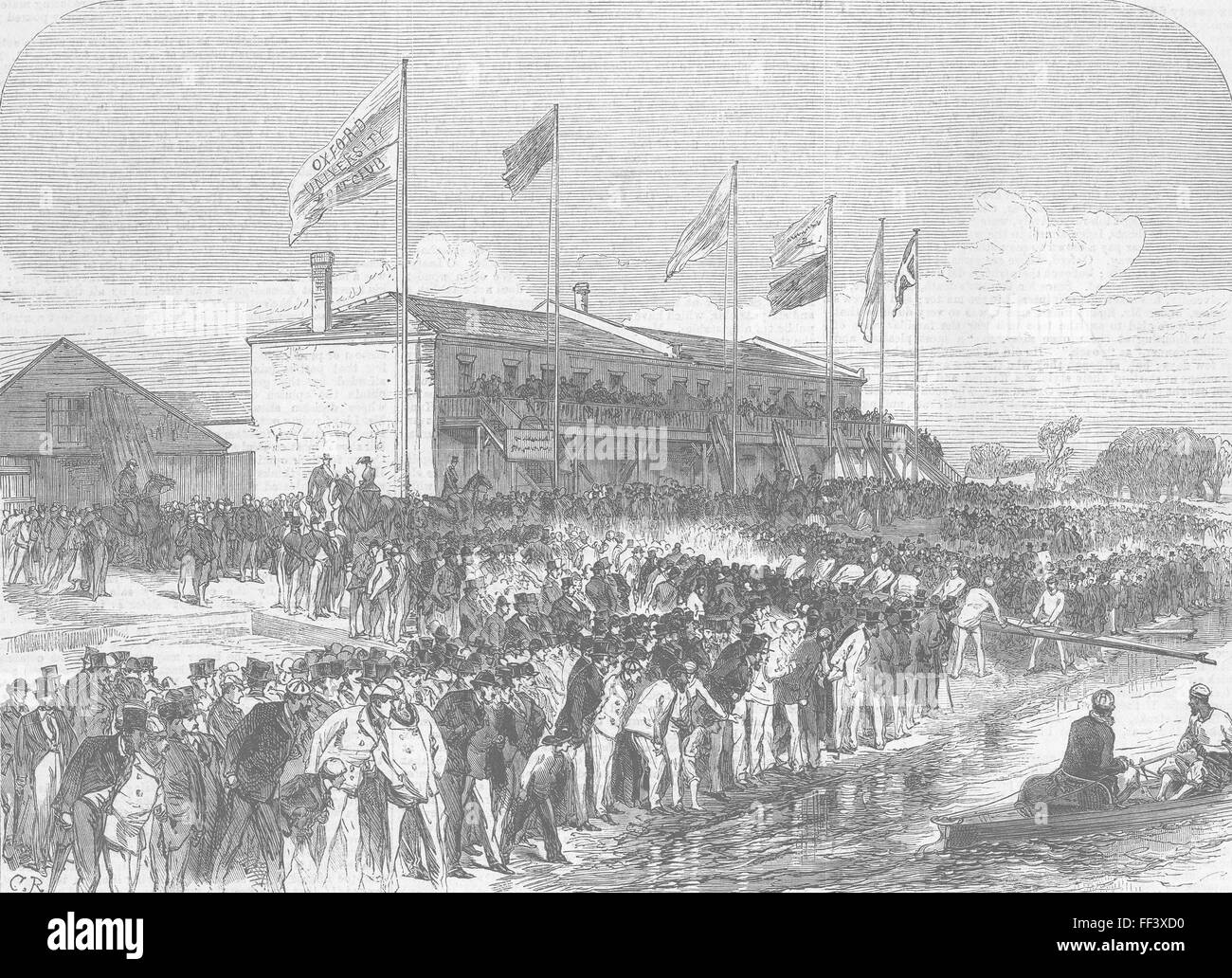 Putney Rowing Print ROWING Cambridge crew leaving Putney boathouse 1868. Illustrated London ...