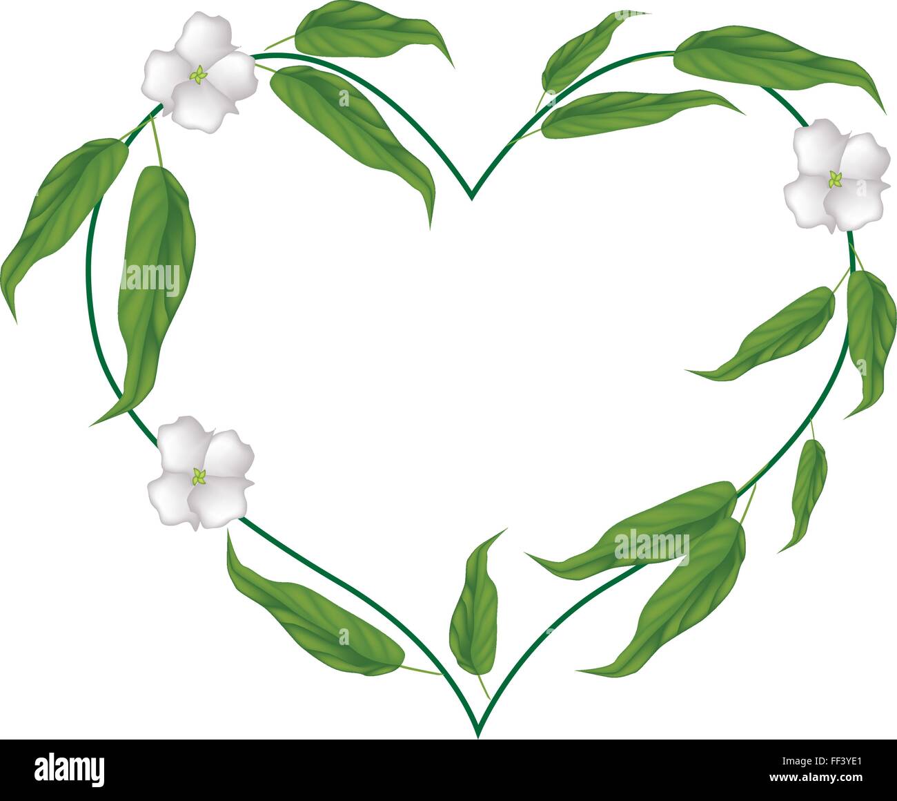 Love Concept, Illustration of Heart Shape with Chebulic Myrobalan with Leaves and Blossoms Isolated on White Background. Stock Vector