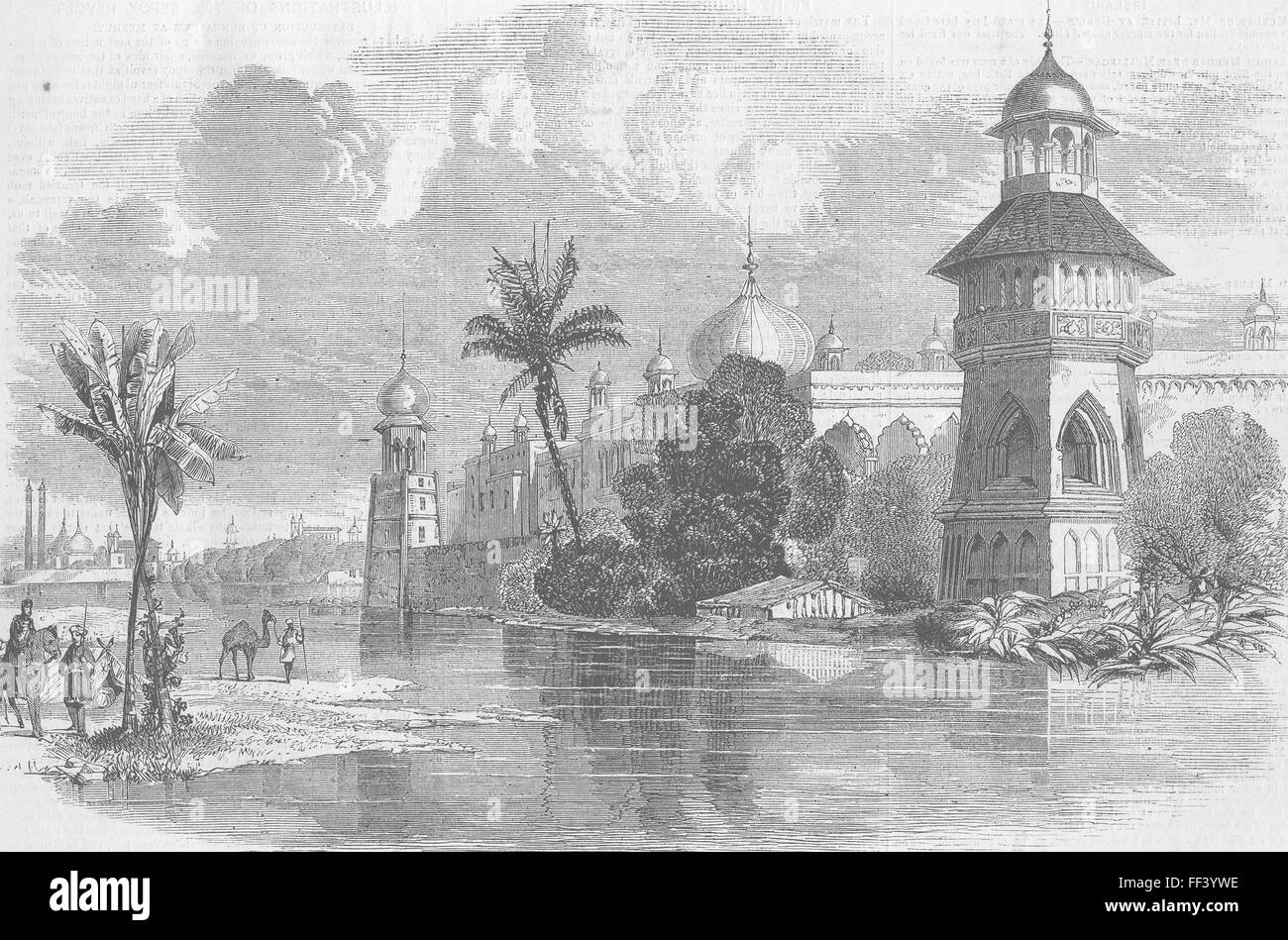 INDIA King’s Palace, Delhi, from Yamuna 1857. Illustrated London News Stock Photo