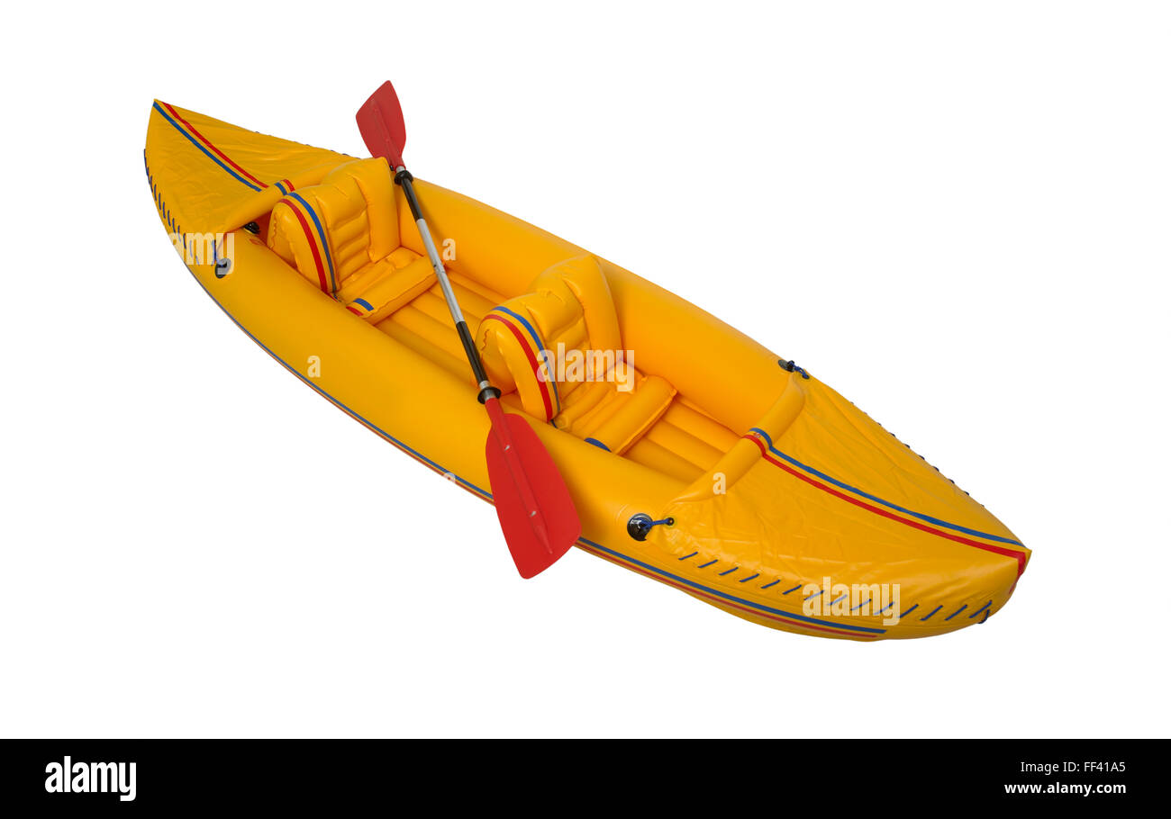 Yellow plastic kayak isolated on white. Horizontal Stock Photo Alamy