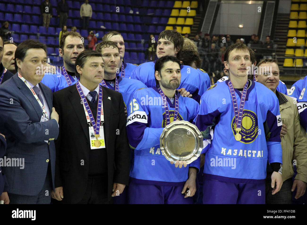 KYIV, UKRAINE APRIL 23, 2011 Kazakhstan team the winner of IIHF