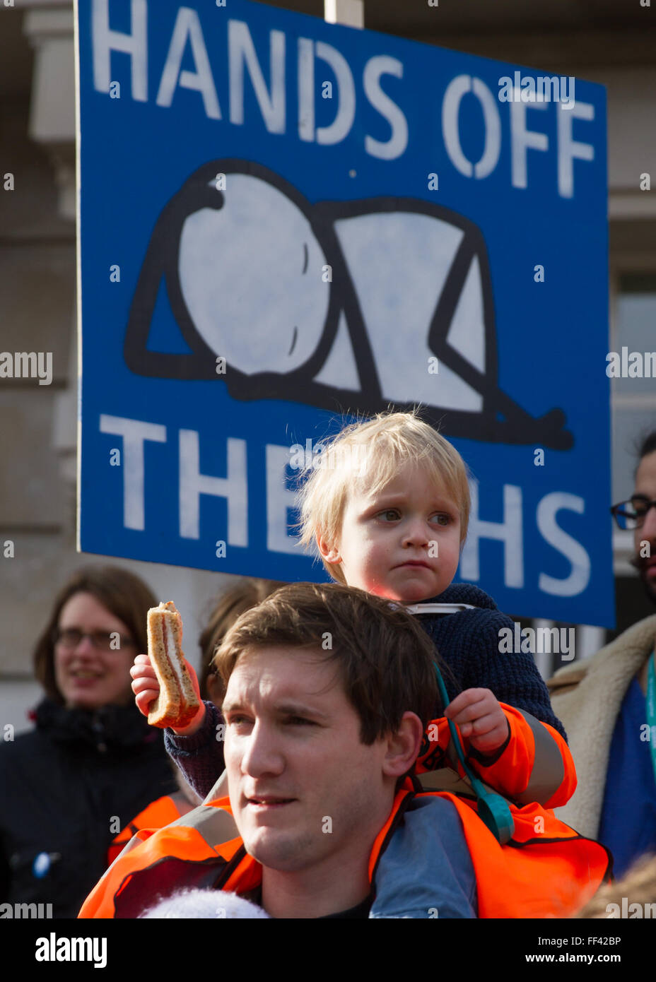 London, UK. 10th February, 2016. Protest outside Hackney Town Hall.  copyright Carol Moir/Alamy Live News. Banner showing design by Stik London. Stock Photo