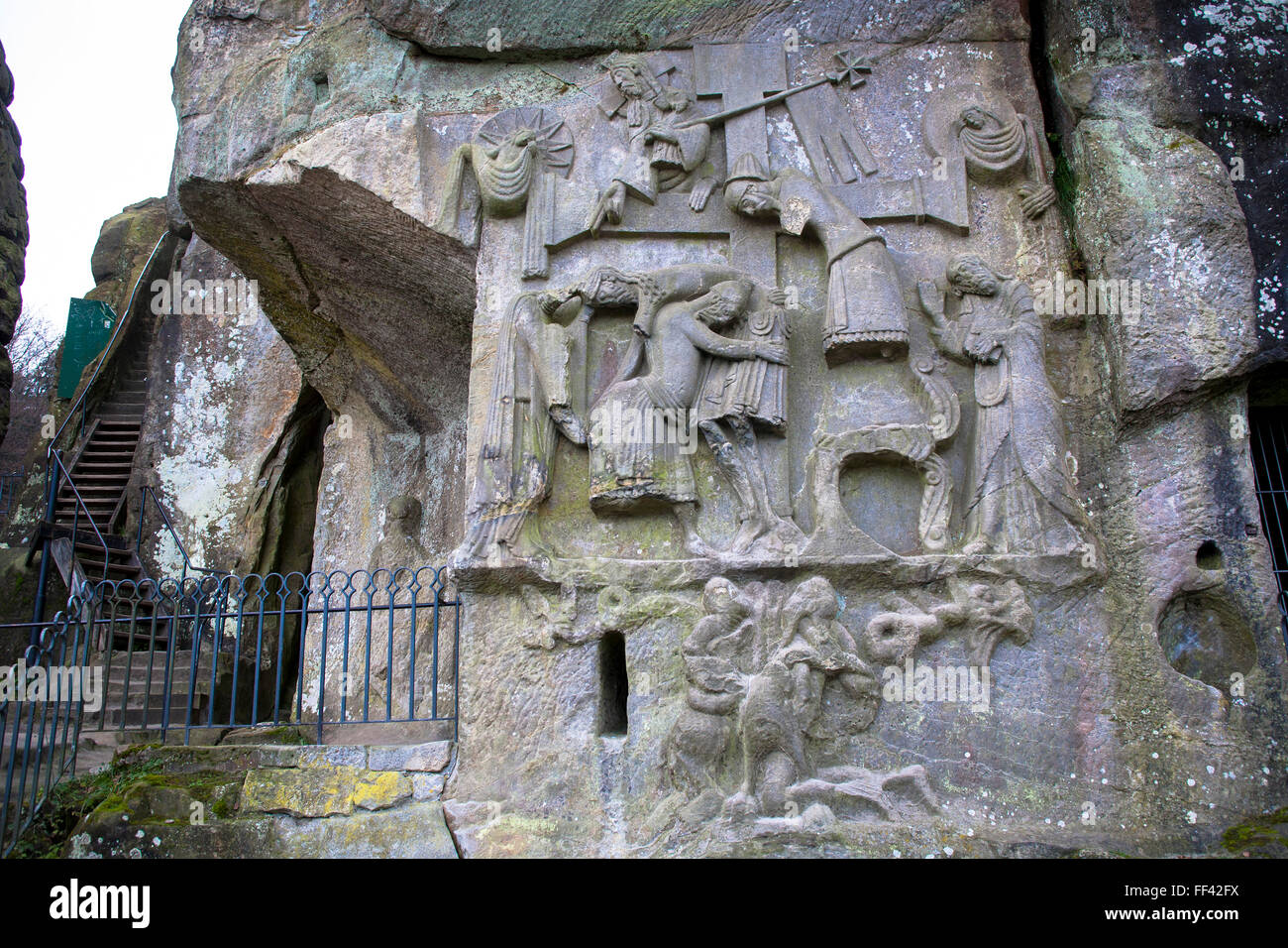 Europe, Germany, North Rhine-Westphalia, the Externsteine at the Teutoburg Forest near the city of Horn-Bad Meinberg, relief of  Stock Photo