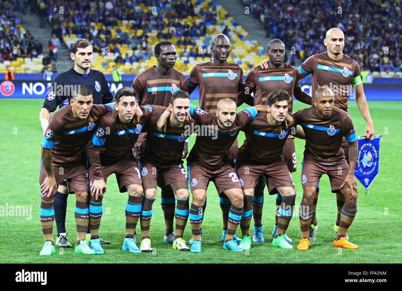KYIV, UKRAINE - SEPTEMBER 16, 2015: FC Porto players pose for a group photo before UEFA Champions League game against FC Dynamo Stock Photo
