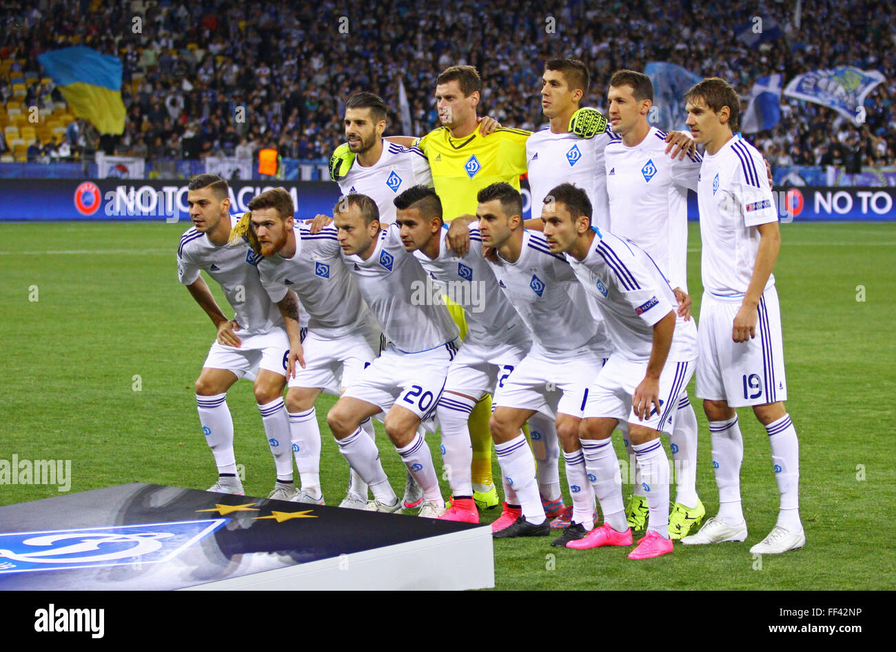 KYIV, UKRAINE - SEPTEMBER 16, 2015: FC Dynamo Kyiv players pose for a group photo before UEFA Champions League game against FC P Stock Photo