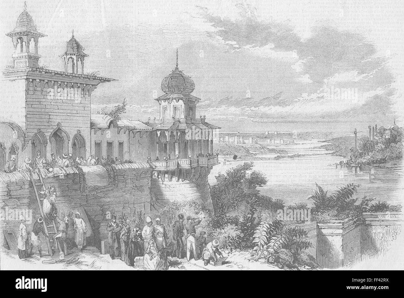 INDIA Indian Mutiny The fort at Agra 1857. Illustrated London News Stock Photo